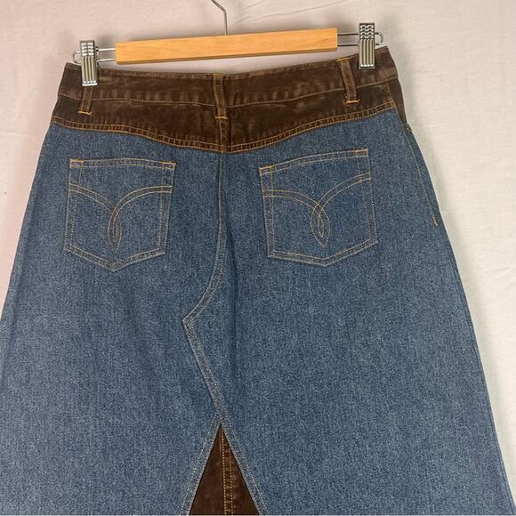 Vintage Forenza Long Denim & Velvet Maxi Skirt Womens 6 Boho Hippie Grunge Y2K - Picture 6 of 14